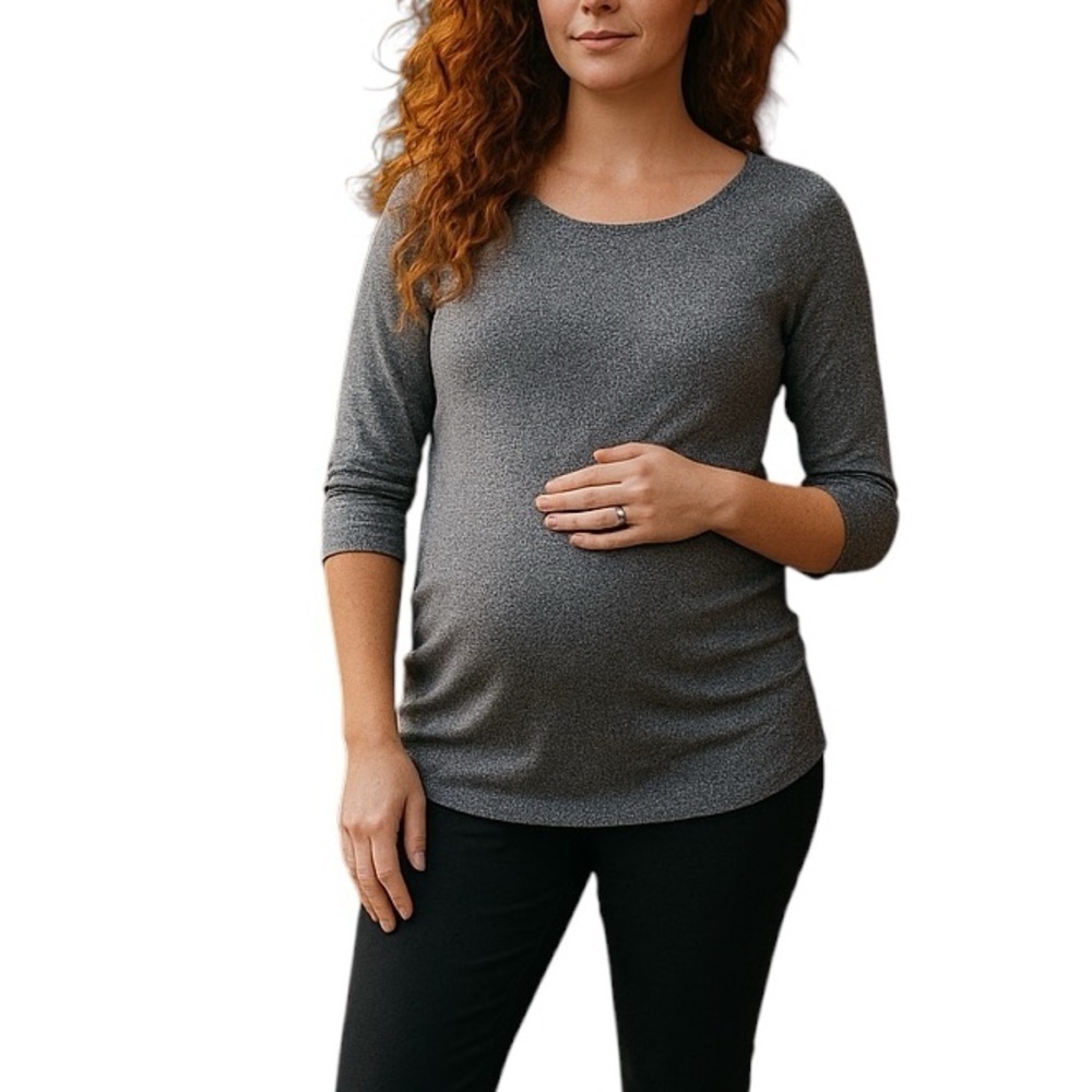 Motherhood Maternity XL Gray Elbow Length Tshirt Pregnancy 100% Cotton